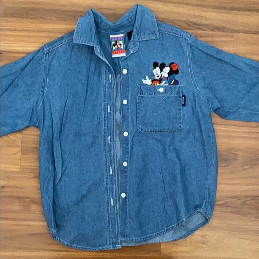 Minnie and Mickey denim button up